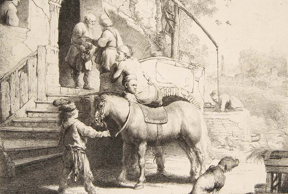 "The Good Samaritan," detail from a 1633 etching by Rembrandt (Metropolitan Museum of Art)